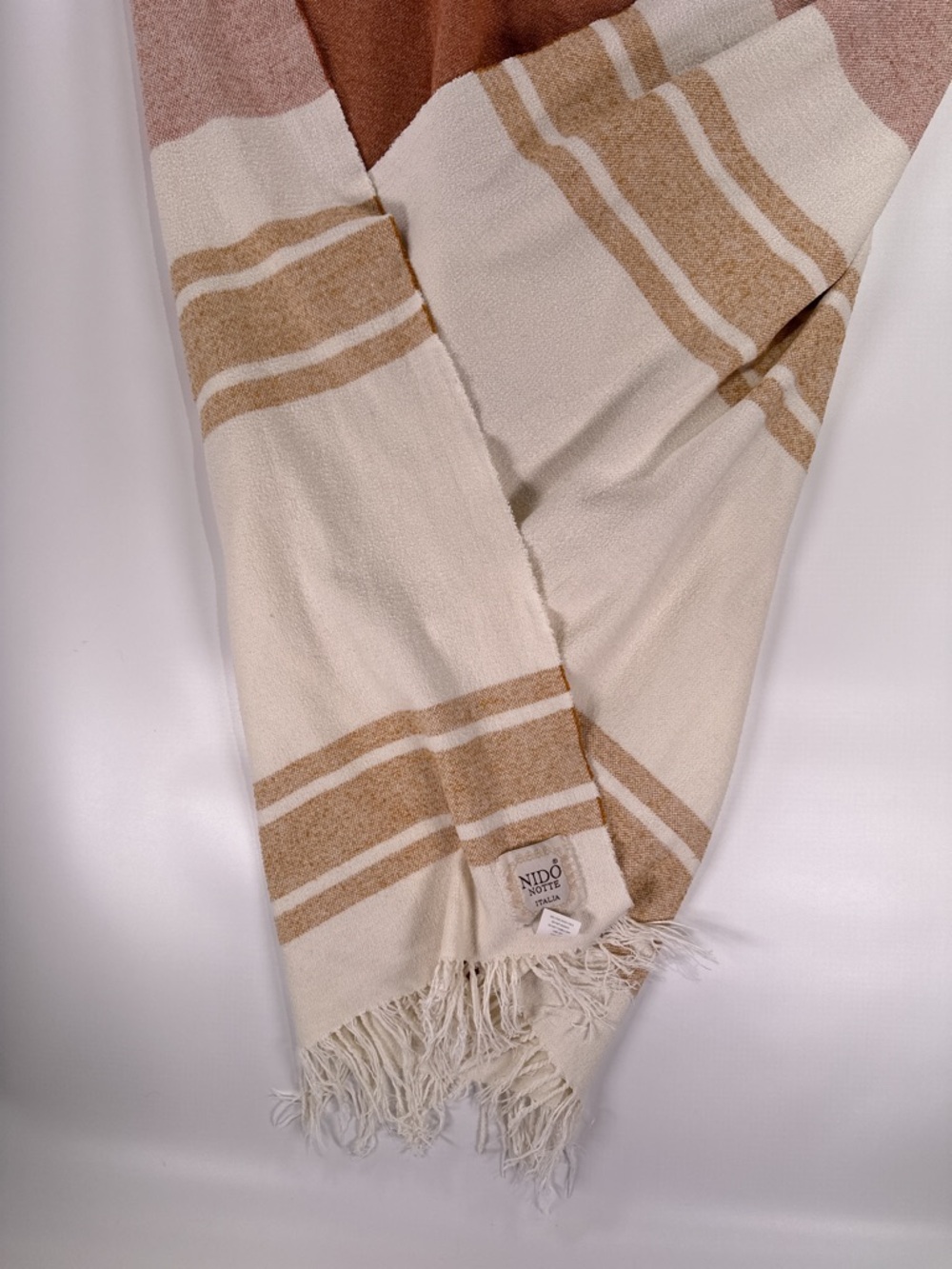 Nido Notte Italia Terracotta Mustard Boho Striped Fringe Throw Blanket - Picture 4 of 7